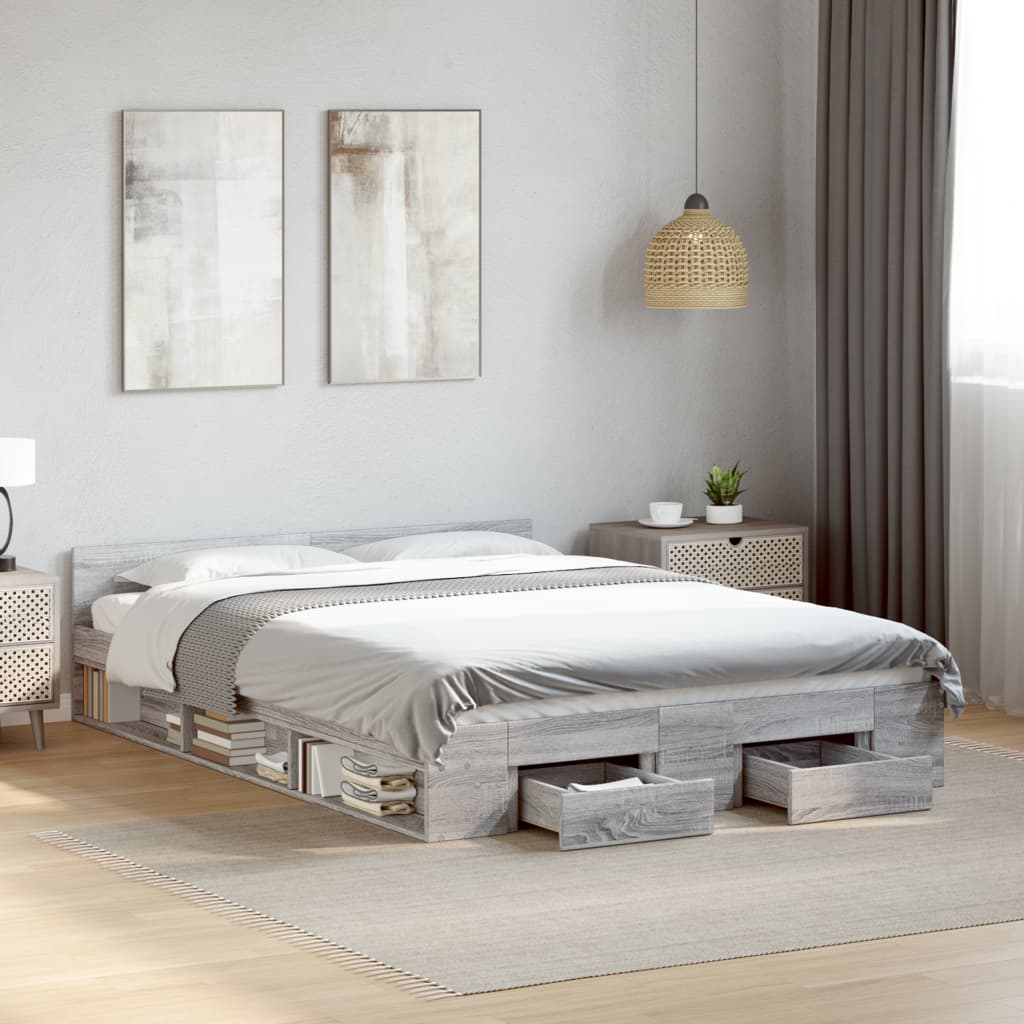 Bedframe with Drawers Grey Sonoma 135x190cm Double - All Things Good