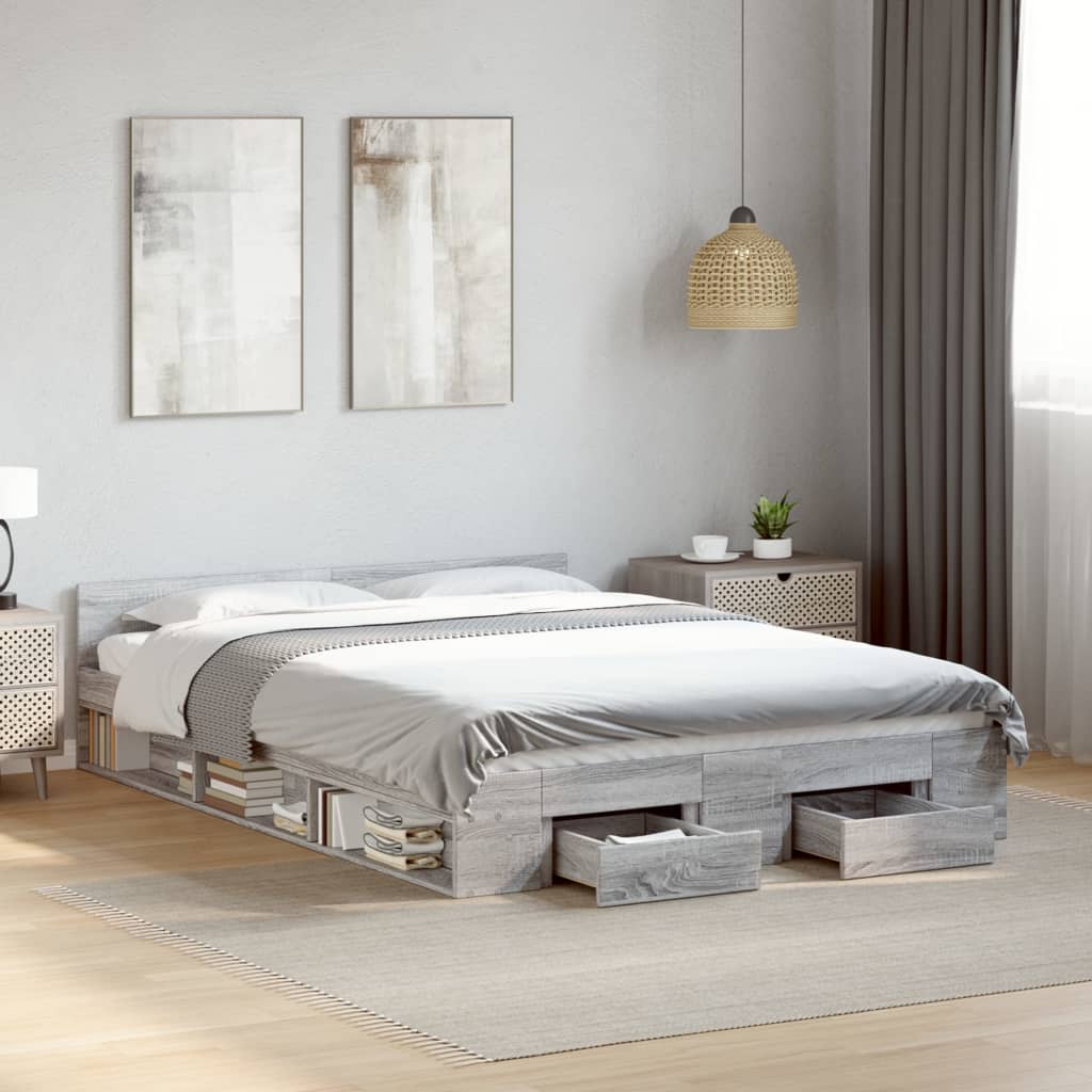 Bedframe with Drawers Grey Sonoma 120x190cm Small Double - All Things Good