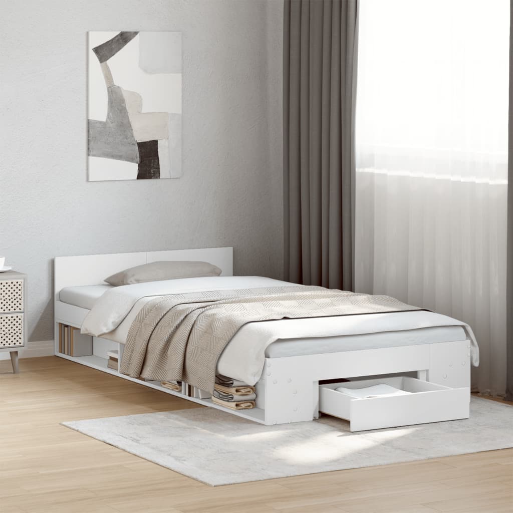 Bedframe with Drawer White 90x190cm Single - Decor Base