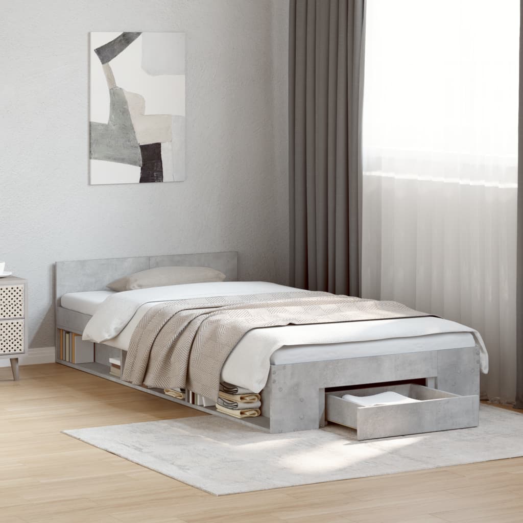 Bedframe with Drawer Concrete Grey 90x200cm - All Things Good