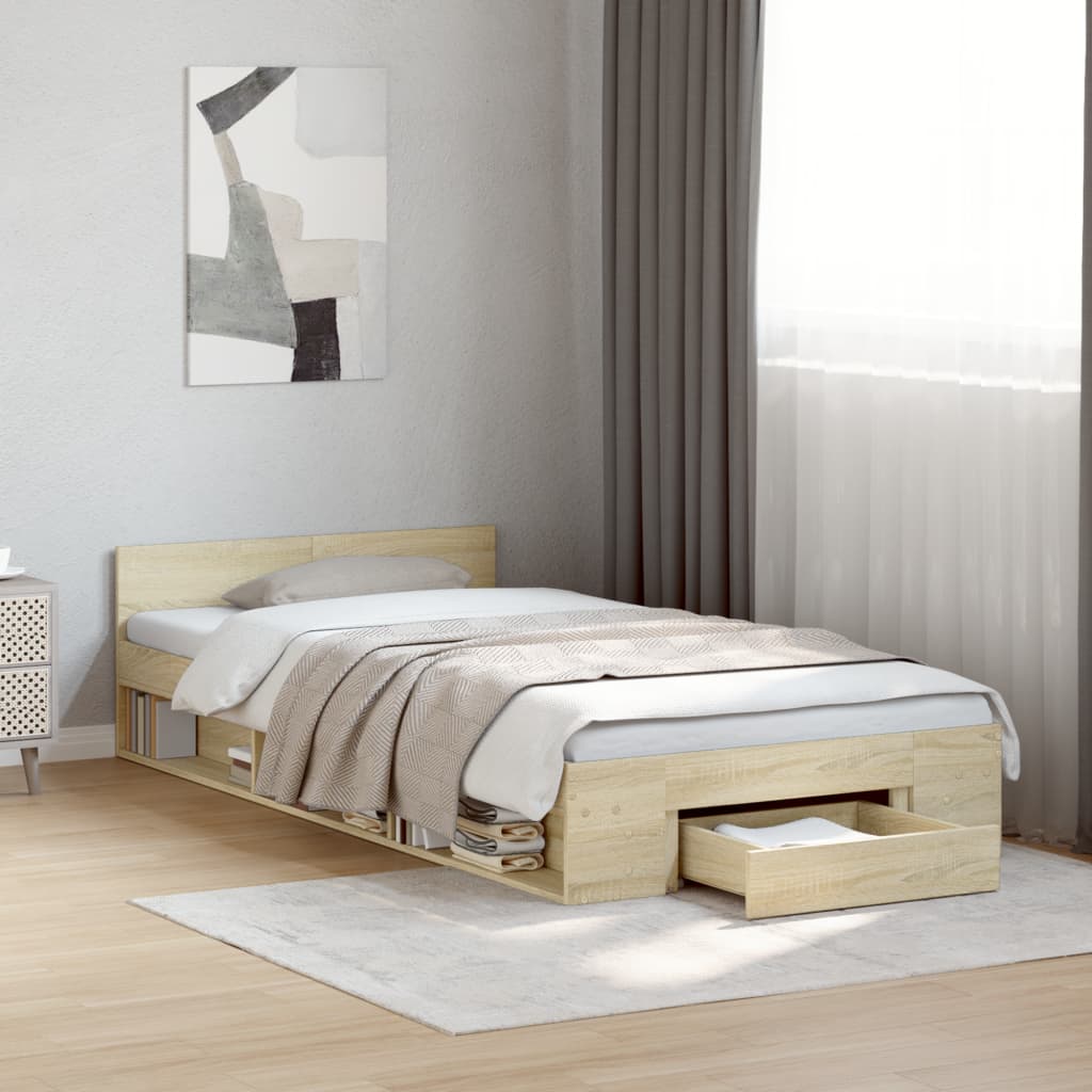 Bedframe with Drawer Sonoma Oak 75x190cm Small Single - All Things Good