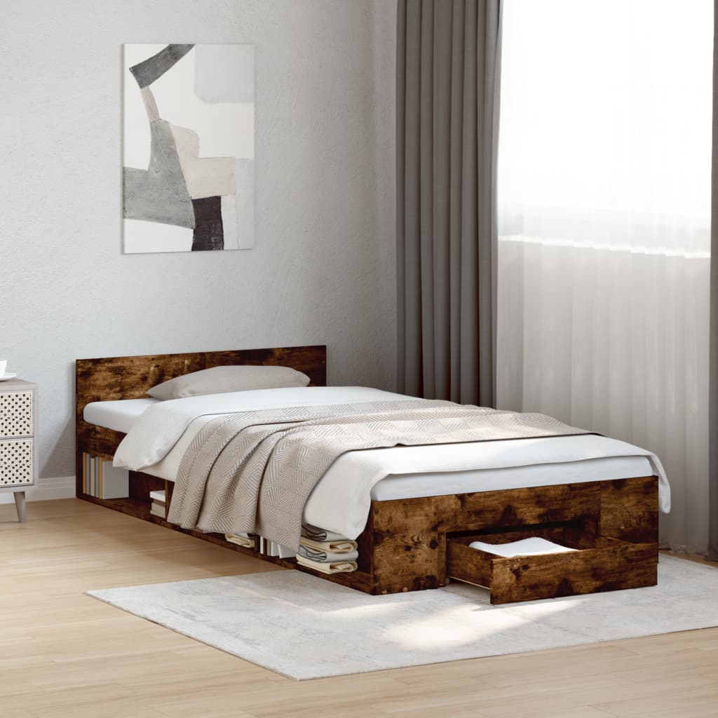 Bedframe with Drawer Smoked Oak 75x190cm Small Single - Discount Dealers