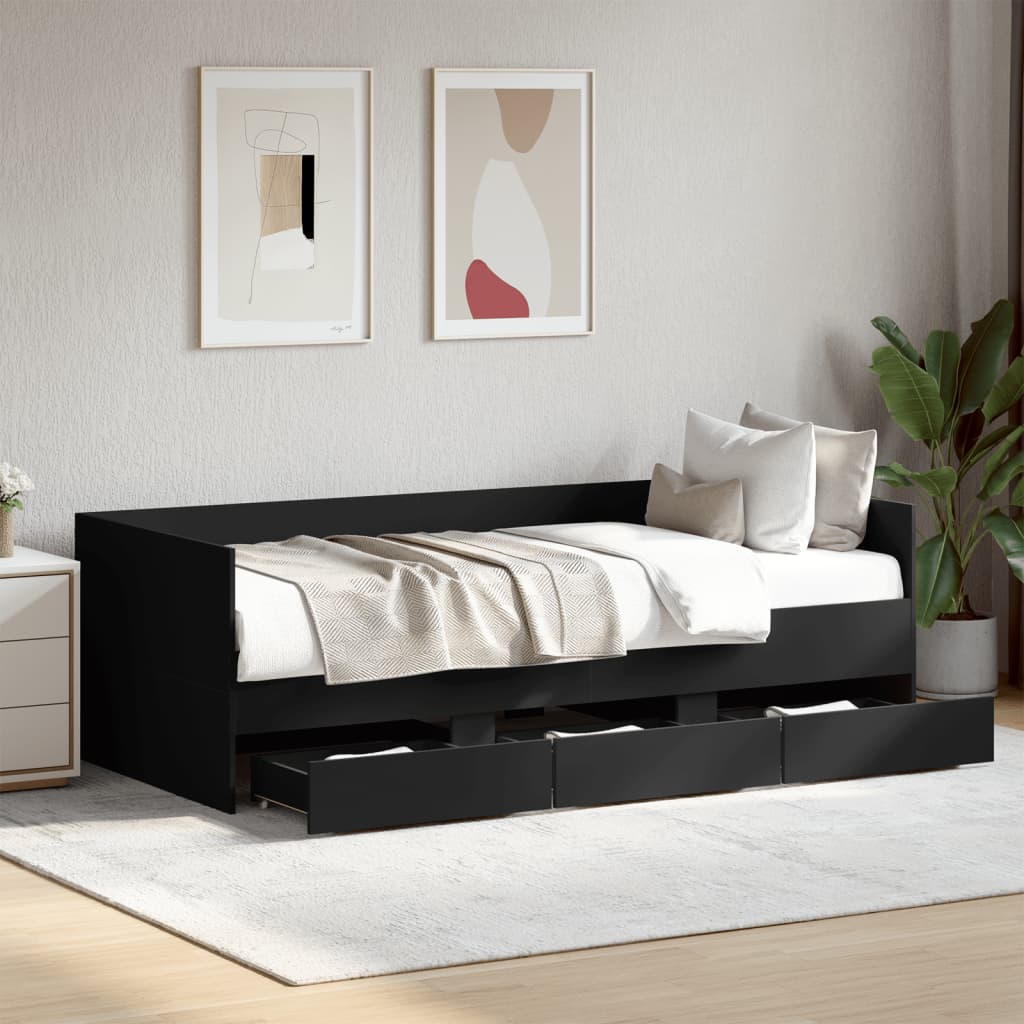 Daybed with Drawers Black 90x200cm - Sid & Sam