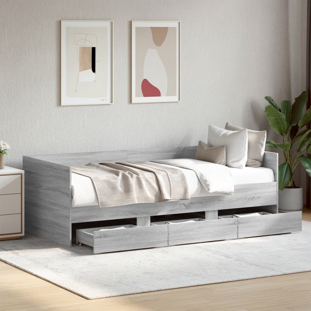 Daybed with Drawers Grey Sonoma 90x190cm Single - The Home Maker