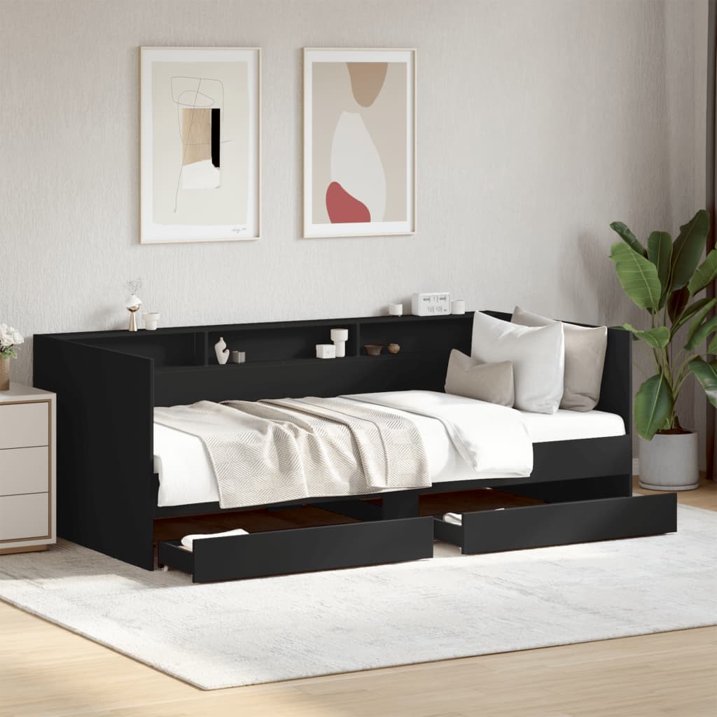 Daybed with Drawers Black 100x200cm - Decor Base
