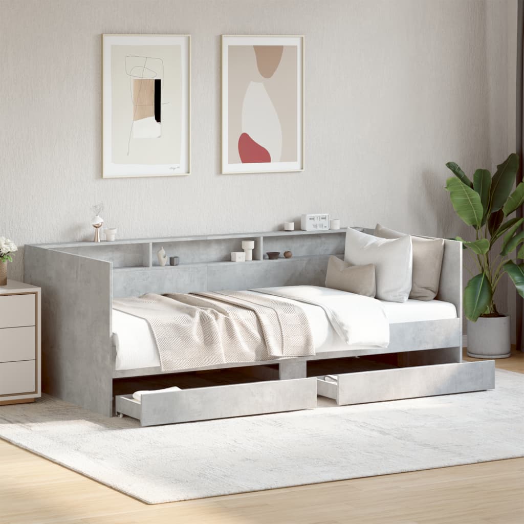 Daybed with Drawers Concrete Grey 100x200cm - Brittle & Co
