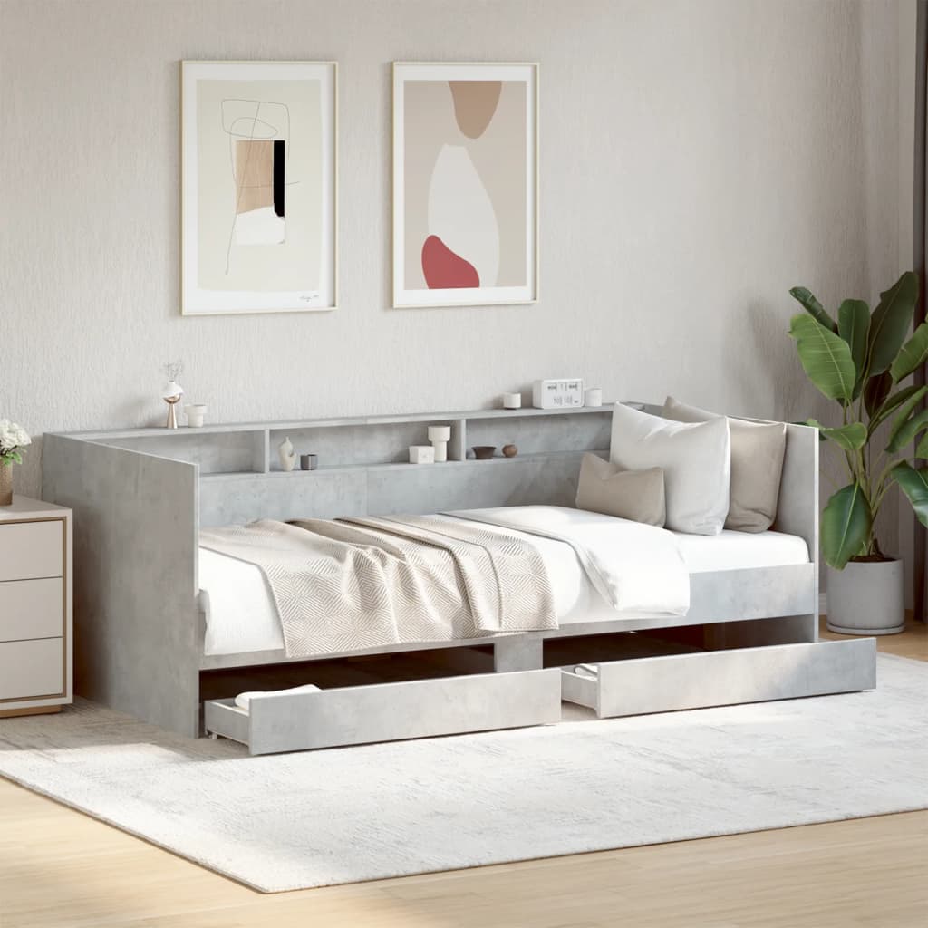 Daybed with 2 Drawers Concrete Grey 90x190cm Single - Direct Imports