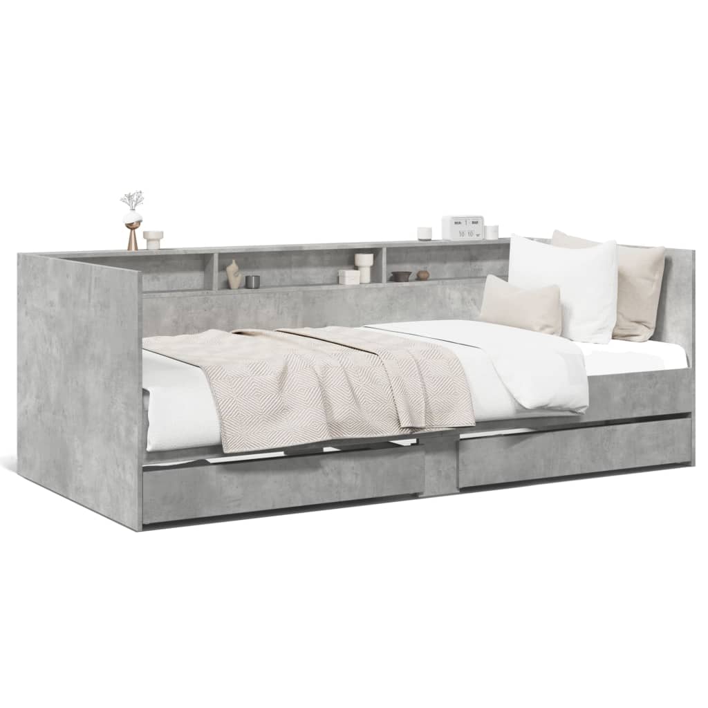 Daybed with Drawers 75x190cm Small Single Concrete Grey - Sid & Sam