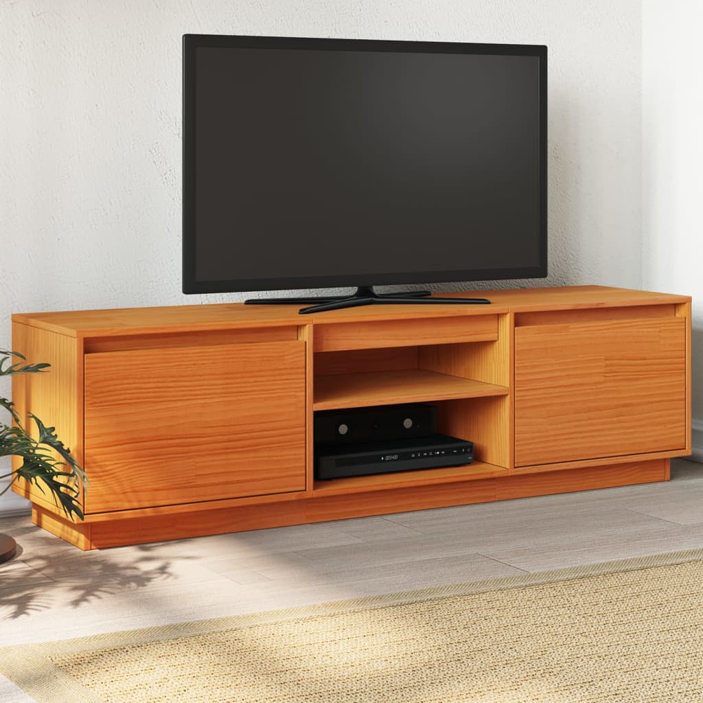 TV Cabinet Wax Brown 140x35x40 cm Solid Wood Pine - Design Hut