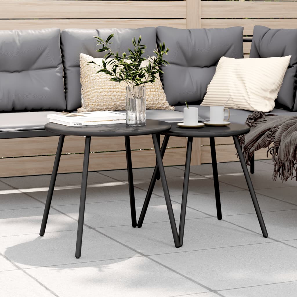 Garden Coffee Tables 2 pcs Round Black Powder-coated Steel - Discount Dealers