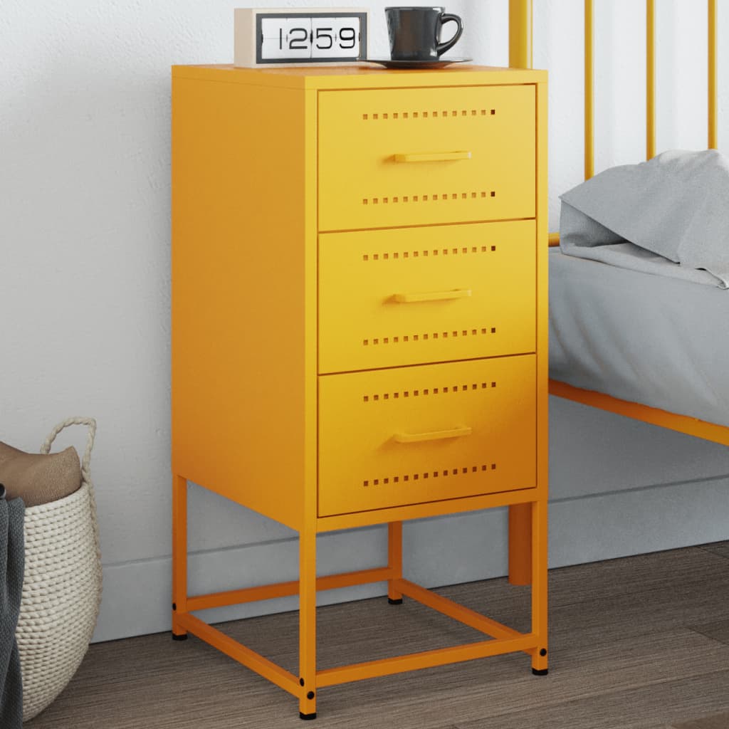 Bedside Cabinet Mustard Yellow 36x39x78 cm Steel - vid-846584 - Decor Base
