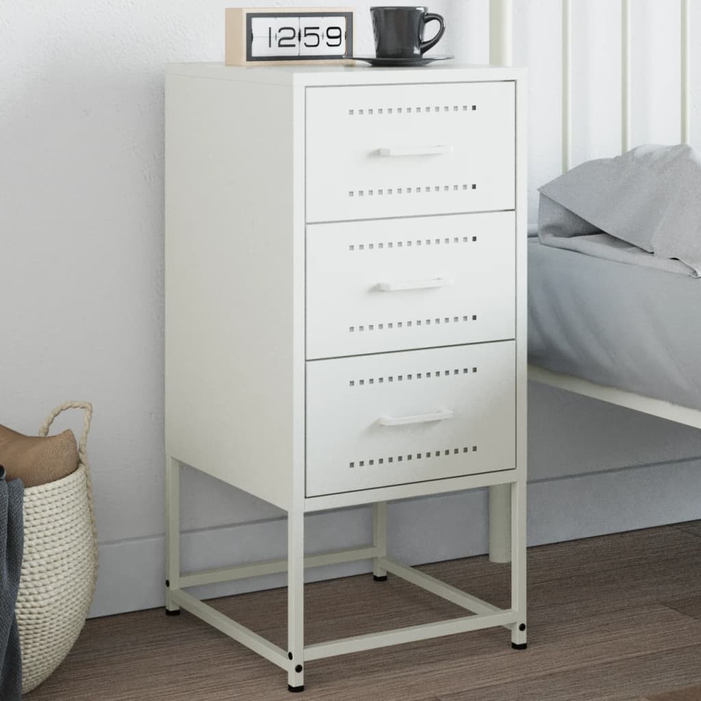 Bedside Cabinet White 36x39x78 cm Steel - Decor Base