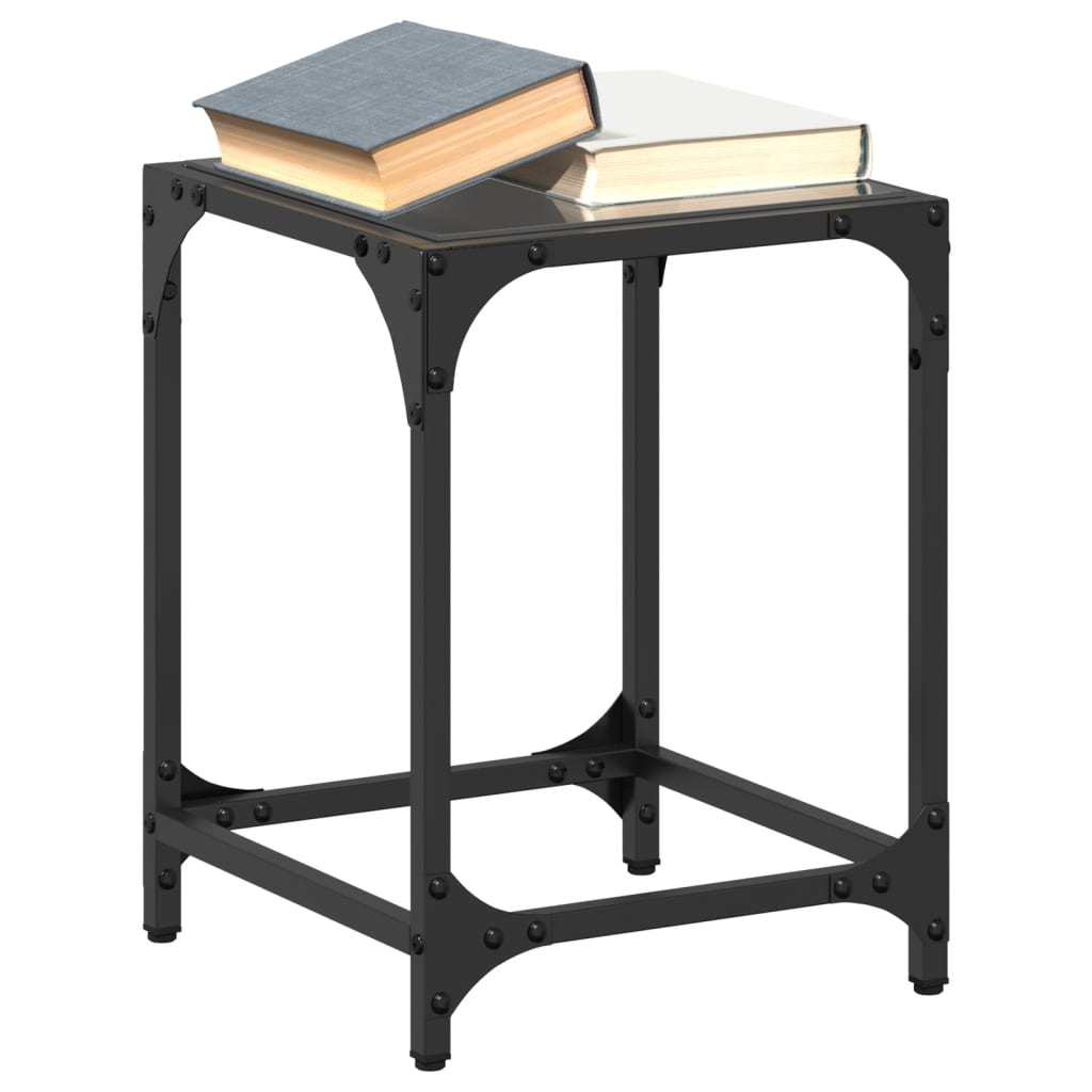 Coffee Tables with Black Glass Top 2 pcs 30x30x40 cm Steel - vid-845953 - Design Hut