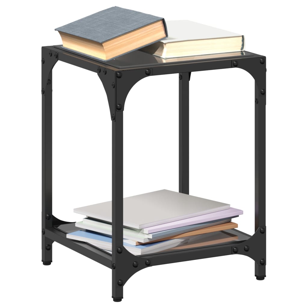 Coffee Tables with Black Glass Top 2 pcs 30x30x40 cm Steel - vid-845957 - Design Hut