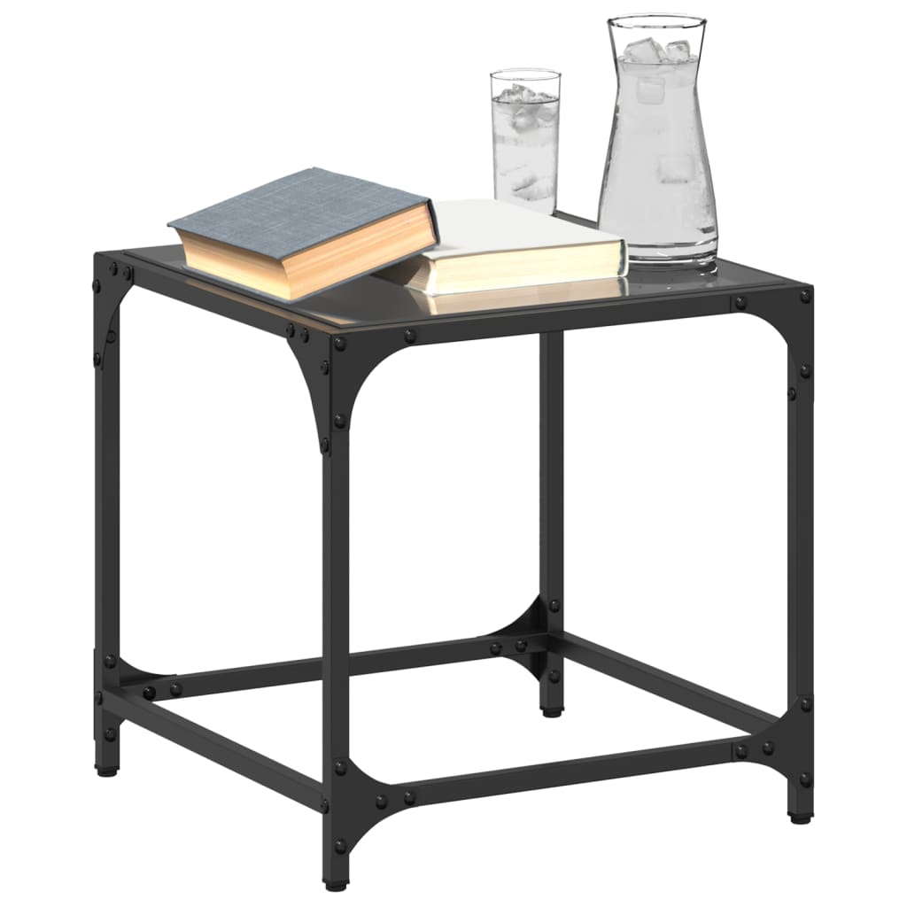 Coffee Tables with Black Glass Top 2 pcs 40x40x40 cm Steel - vid-845961 - Design Hut