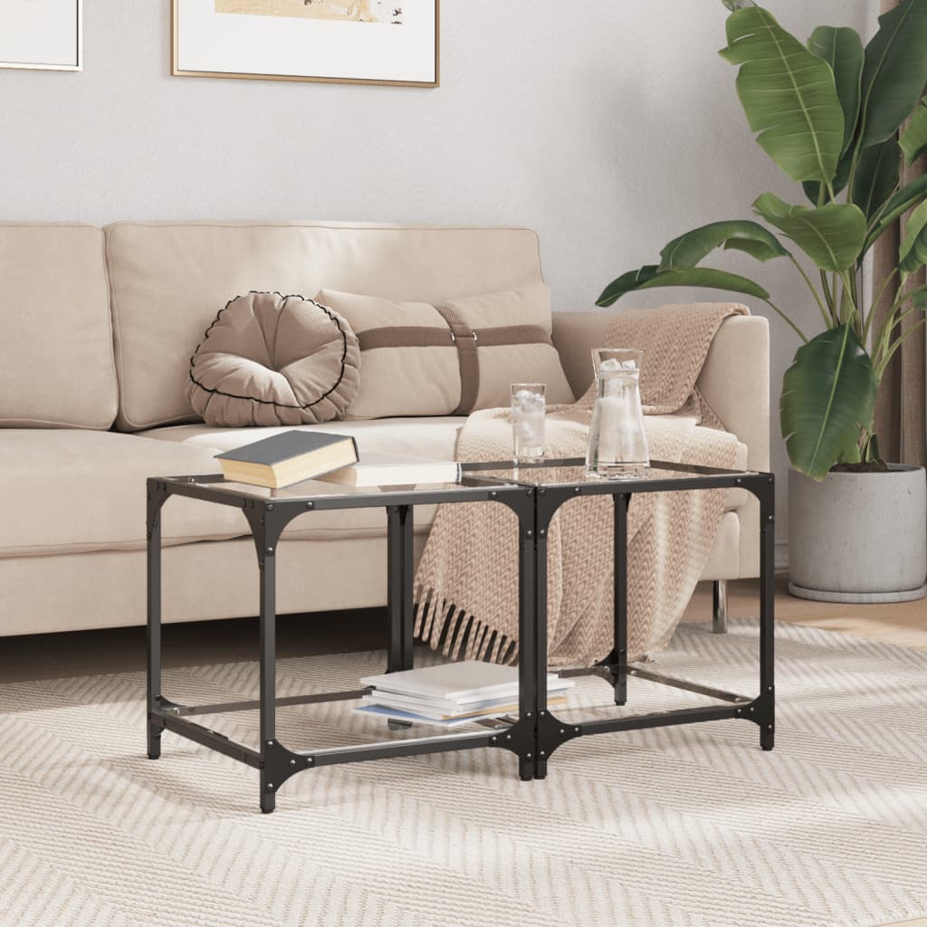 Coffee Tables with Transparent Glass Top 2 pcs 40x40x40 cm Steel - vid-845963 - Design Hut