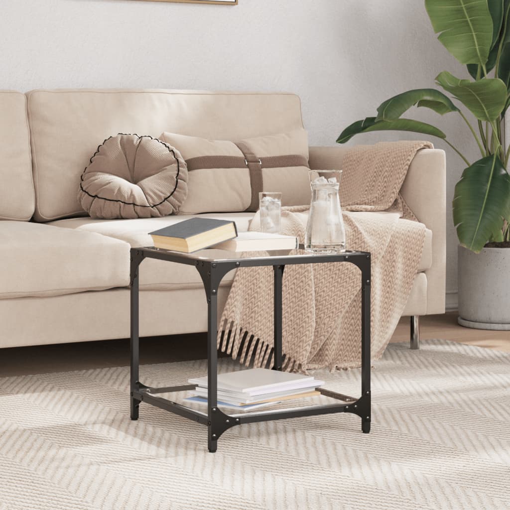 Coffee Table with Black Glass Top 40x40x40 cm Steel - vid-845964 - Design Hut