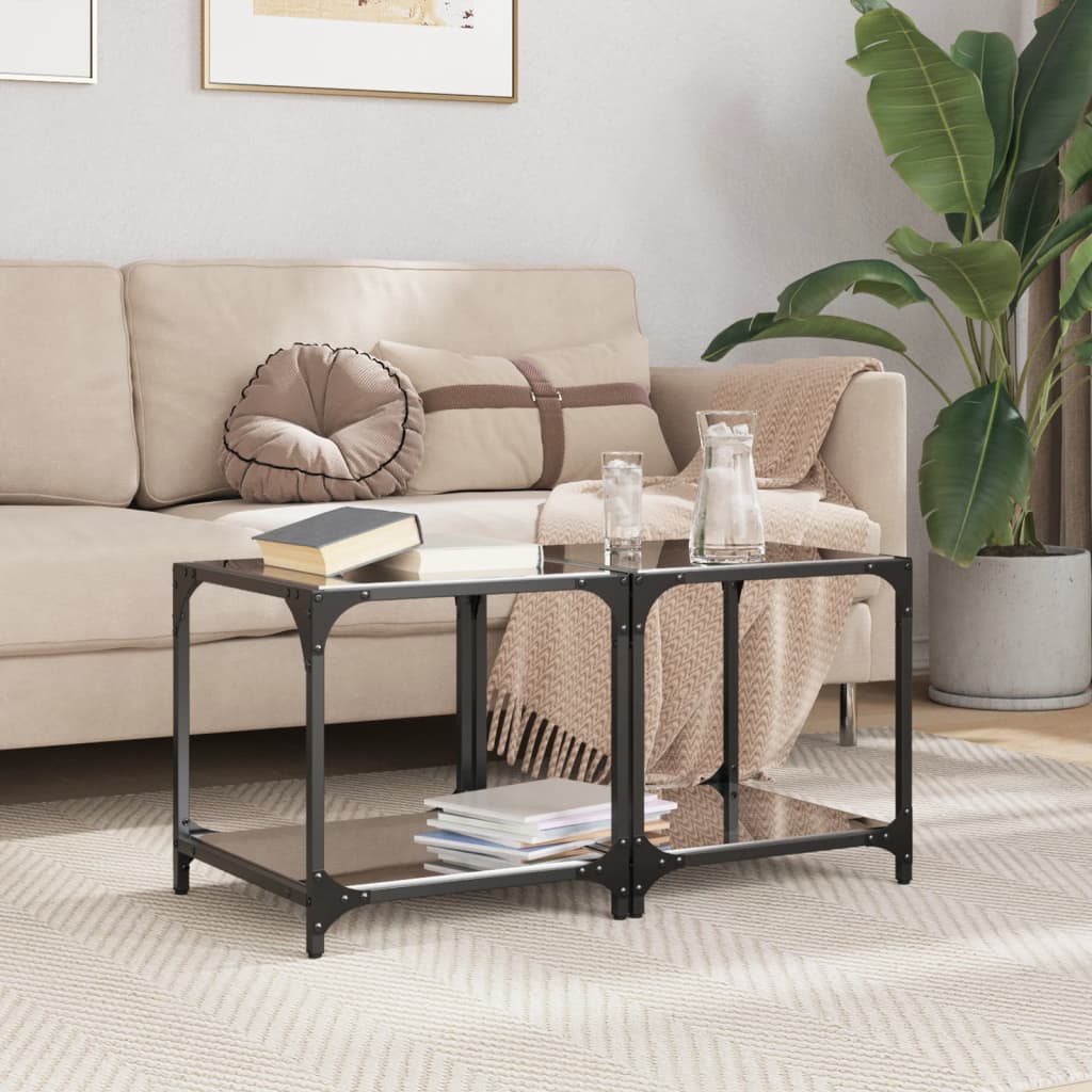 Coffee Tables with Black Glass Top 2 pcs 40x40x40 cm Steel - vid-845965 - Design Hut