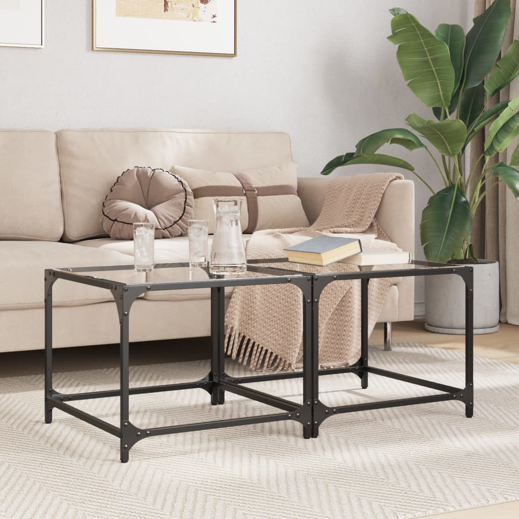 Coffee Tables with Transparent Glass Top 2 pcs 50x50x40 cm Steel - vid-845967 - Design Hut