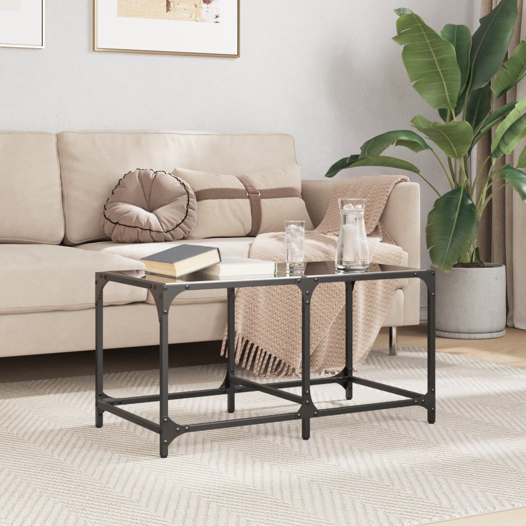 Coffee Table with Black Glass Top 78.5x40x40 cm Steel - vid-845975 - Design Hut
