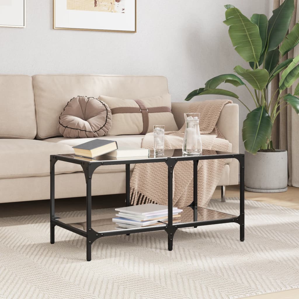 Coffee Table with Black Glass Top 78.5x40x40 cm Steel - vid-845977 - Design Hut