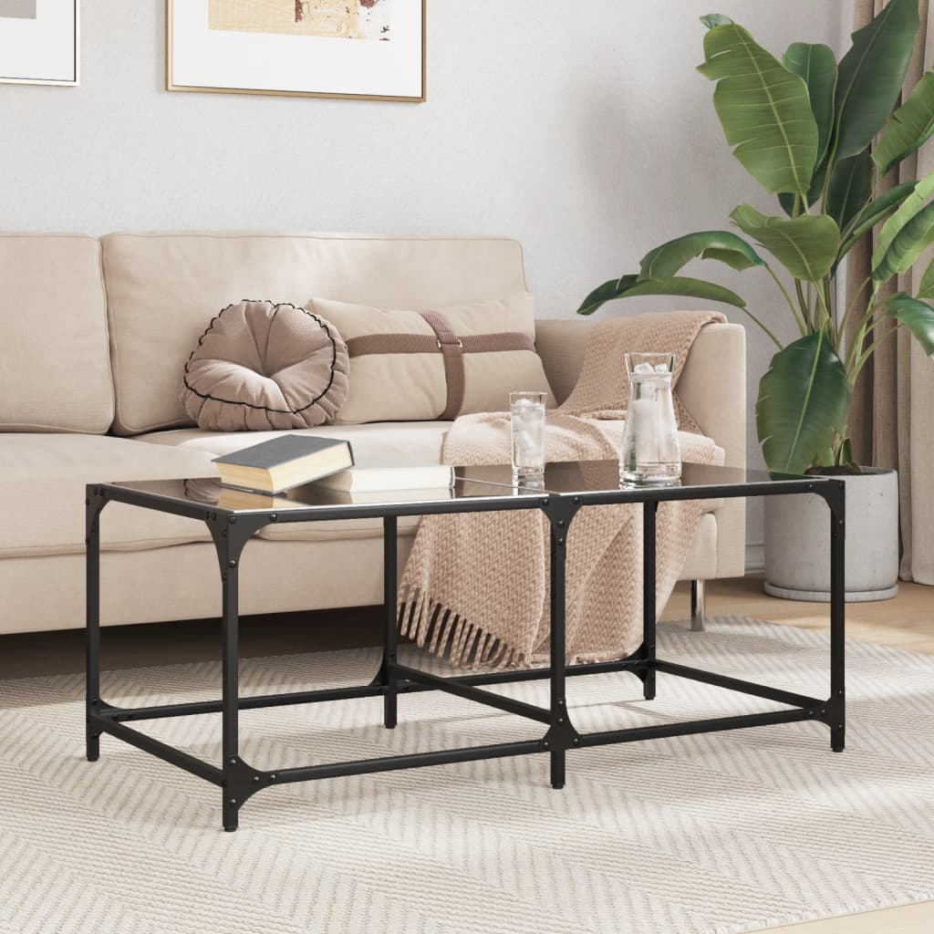 Coffee Table with Black Glass Top 98.5x50x40 cm Steel - vid-845979 - Design Hut