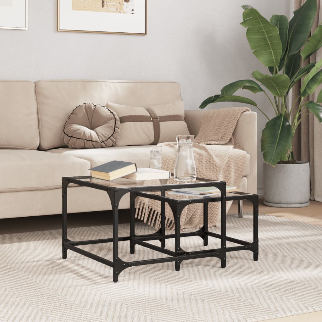 Nesting Coffee Tables 2 pcs with Transparent Glass Top Steel - vid-845982 - Design Hut