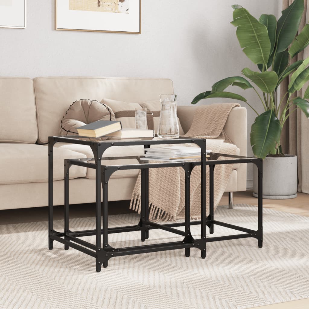 Nesting Coffee Tables 2 pcs with Transparent Glass Top Steel - vid-845984 - Discount Dealers