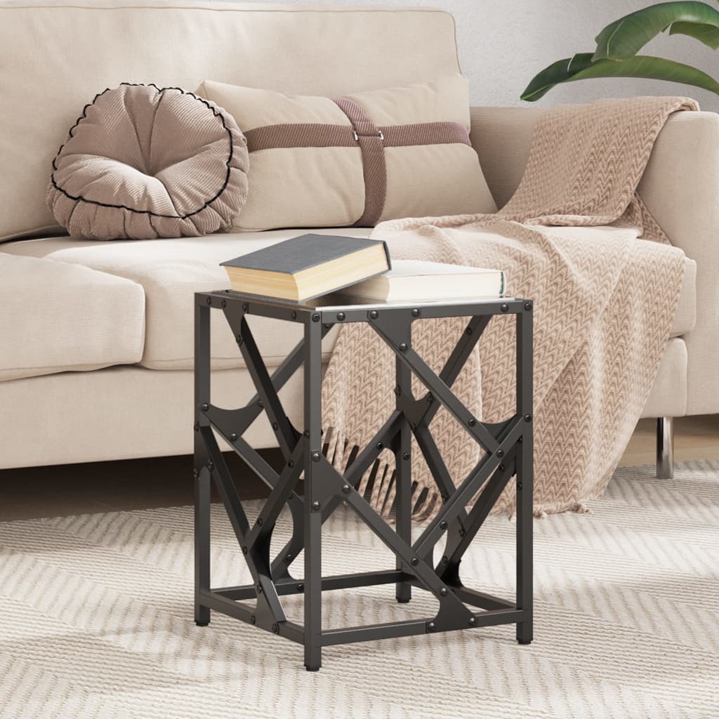Coffee Table with Black Glass Top 30x30x41 cm Steel - Design Hut