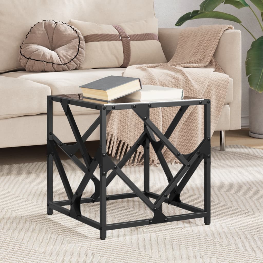 Coffee Table with Black Glass Top 40x40x41 cm Steel - Design Hut