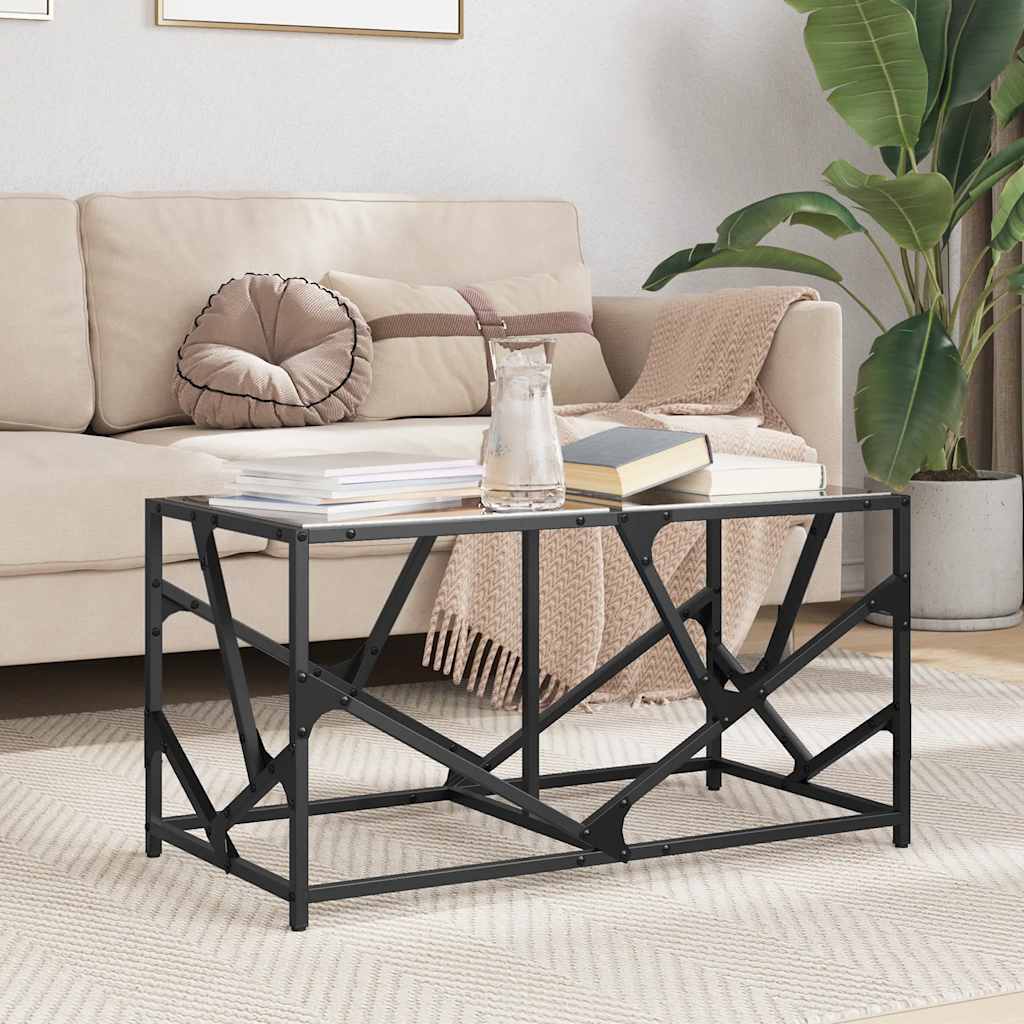 Coffee Table with Black Glass Top 78.5x40x41 cm Steel - Design Hut