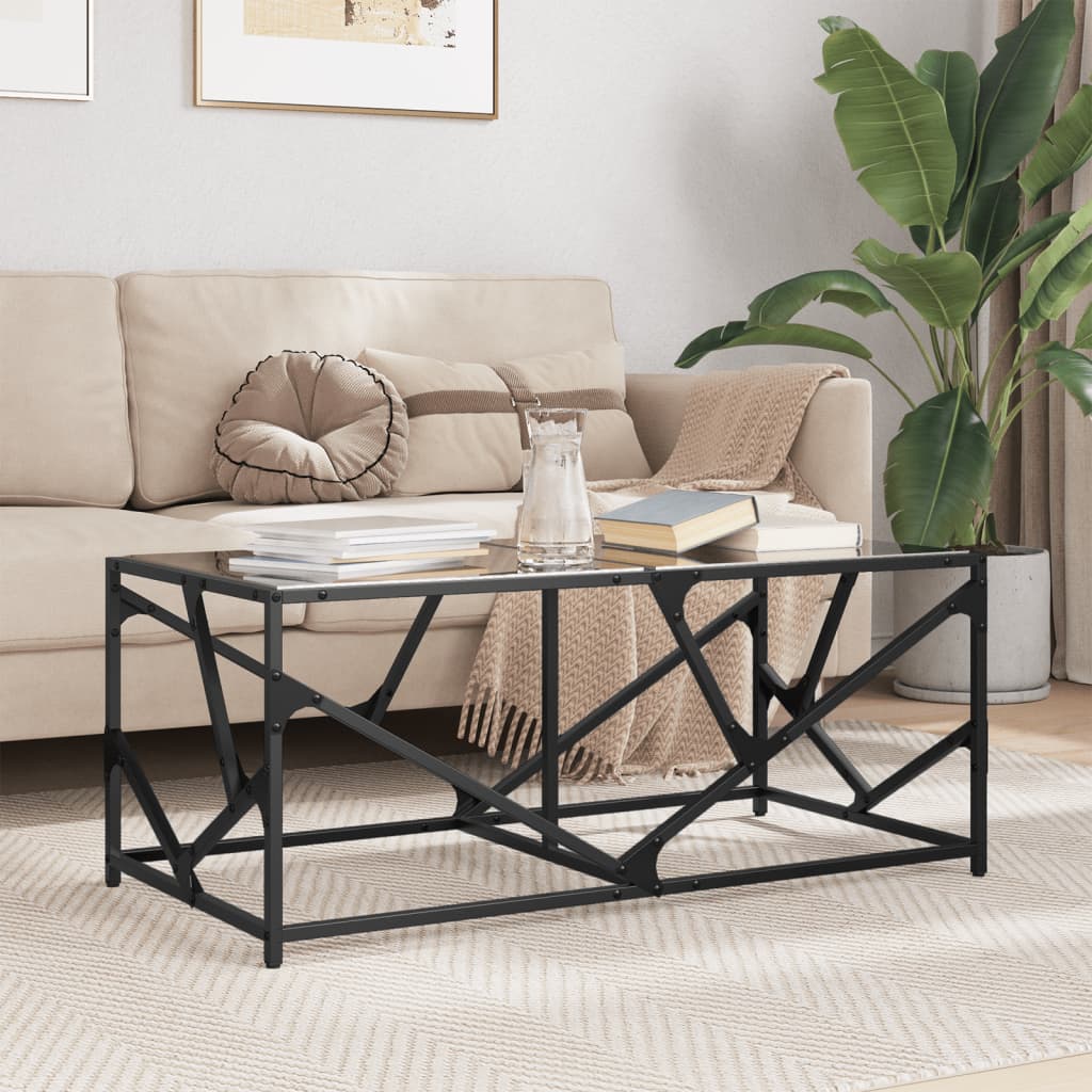 Coffee Table with Black Glass Top 98.5x50x41 cm Steel - Design Hut