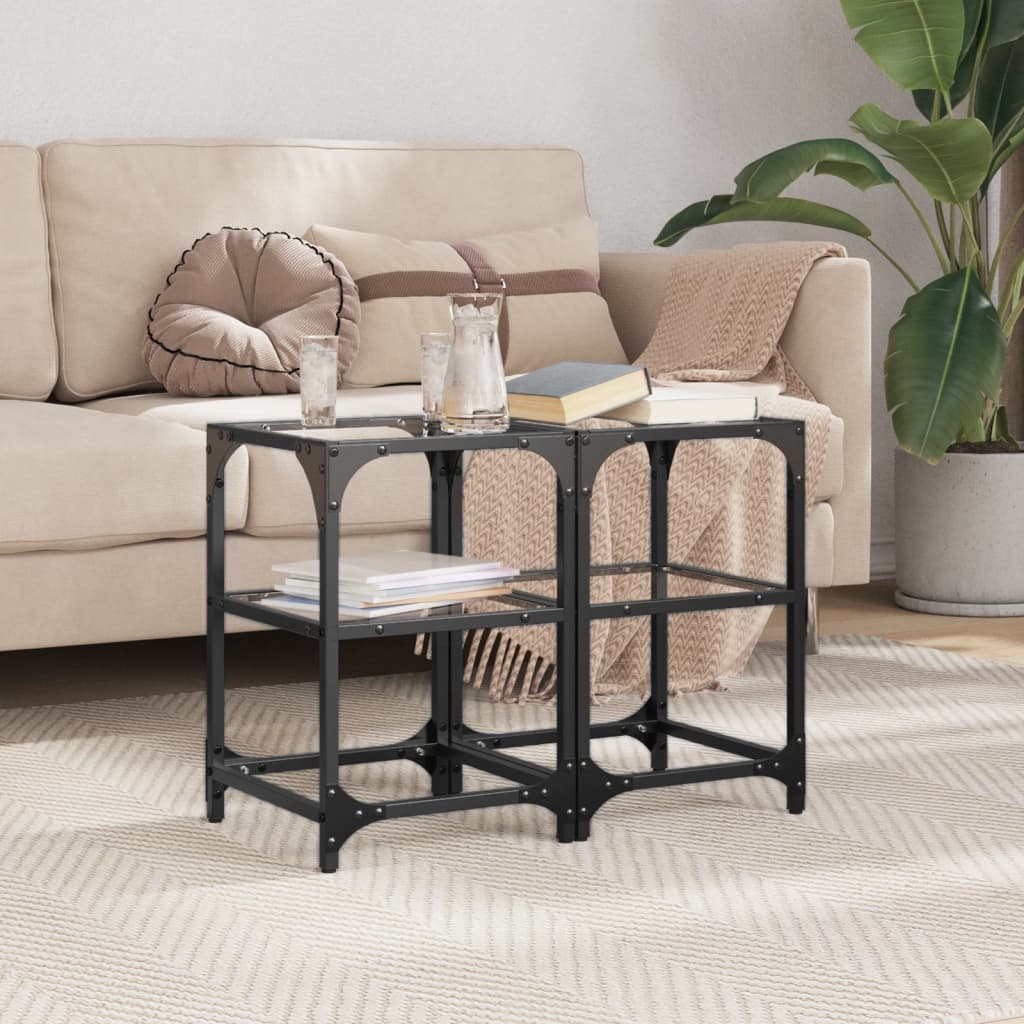 Coffee Tables with Transparent Glass Top 2 pcs 30x30x45 cm Steel - Design Hut