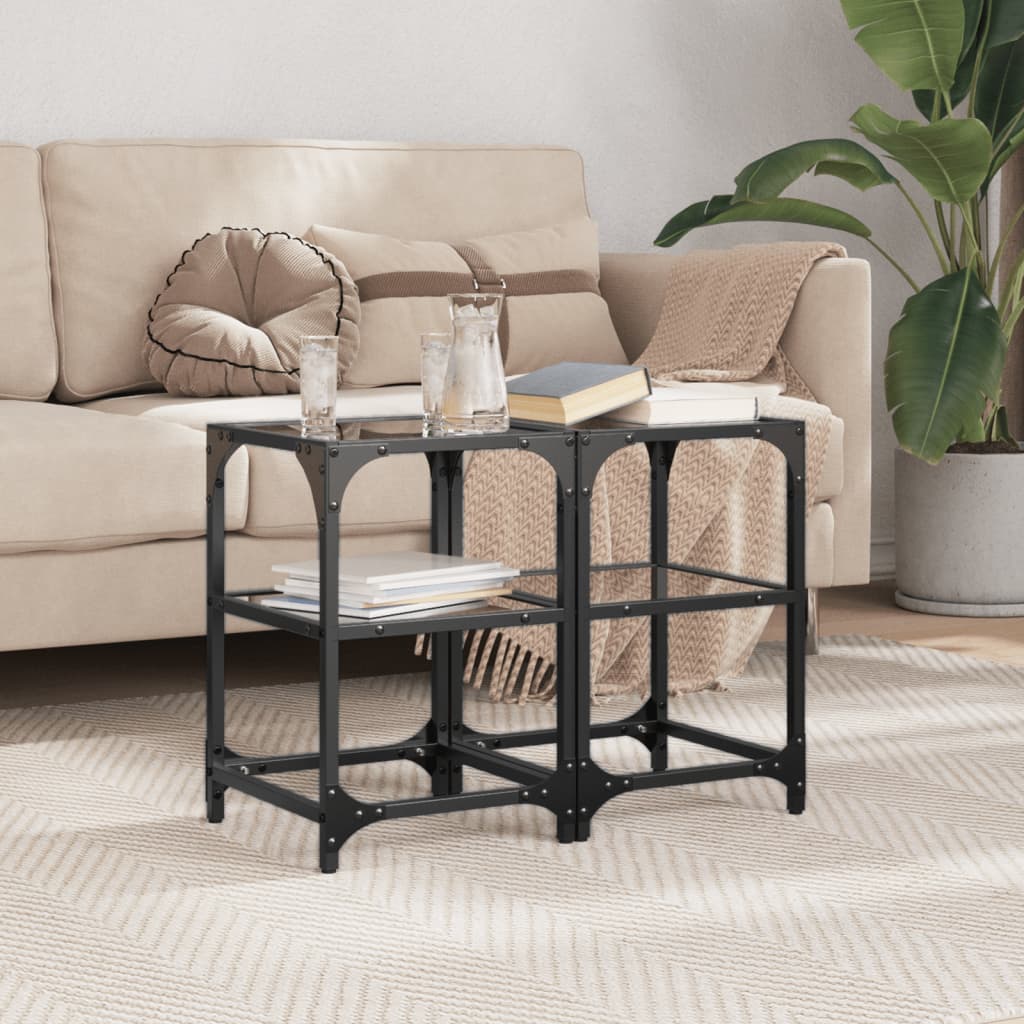 Coffee Tables with Black Glass Top 2 pcs 30x30x45 cm Steel - Design Hut
