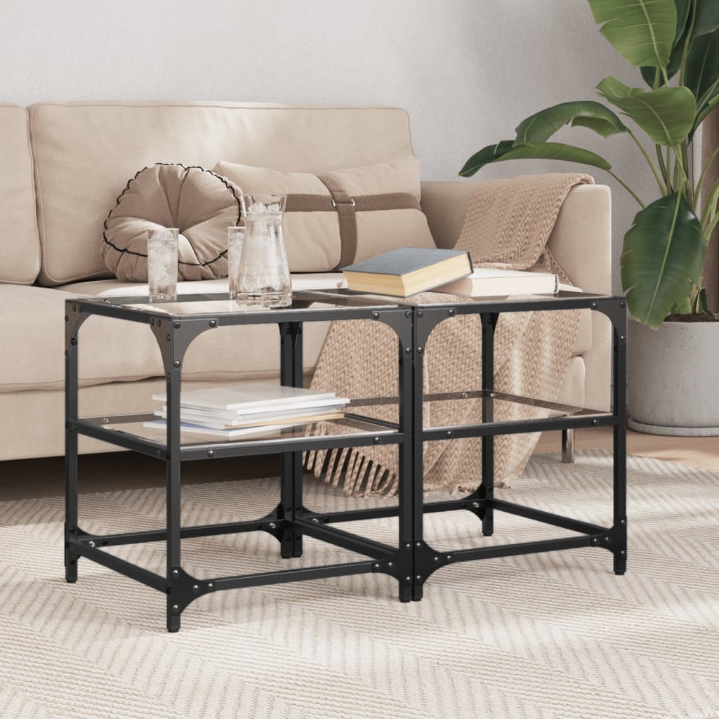 Coffee Tables with Transparent Glass Top 2 pcs 40x40x45 cm Steel - Design Hut