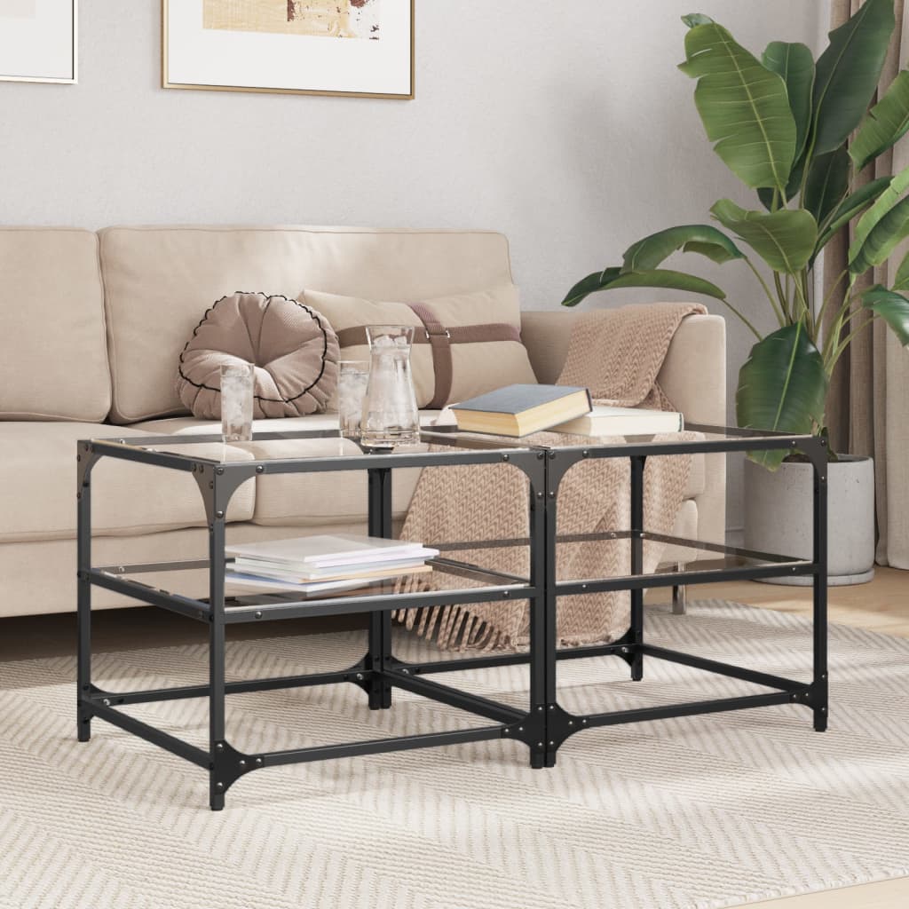 Coffee Tables with Transparent Glass Top 2 pcs 50x50x45 cm Steel - Discount Dealers
