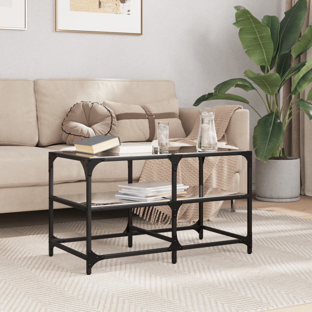 Coffee Table with Black Glass Top 78.5x40x45 cm Steel - Design Hut