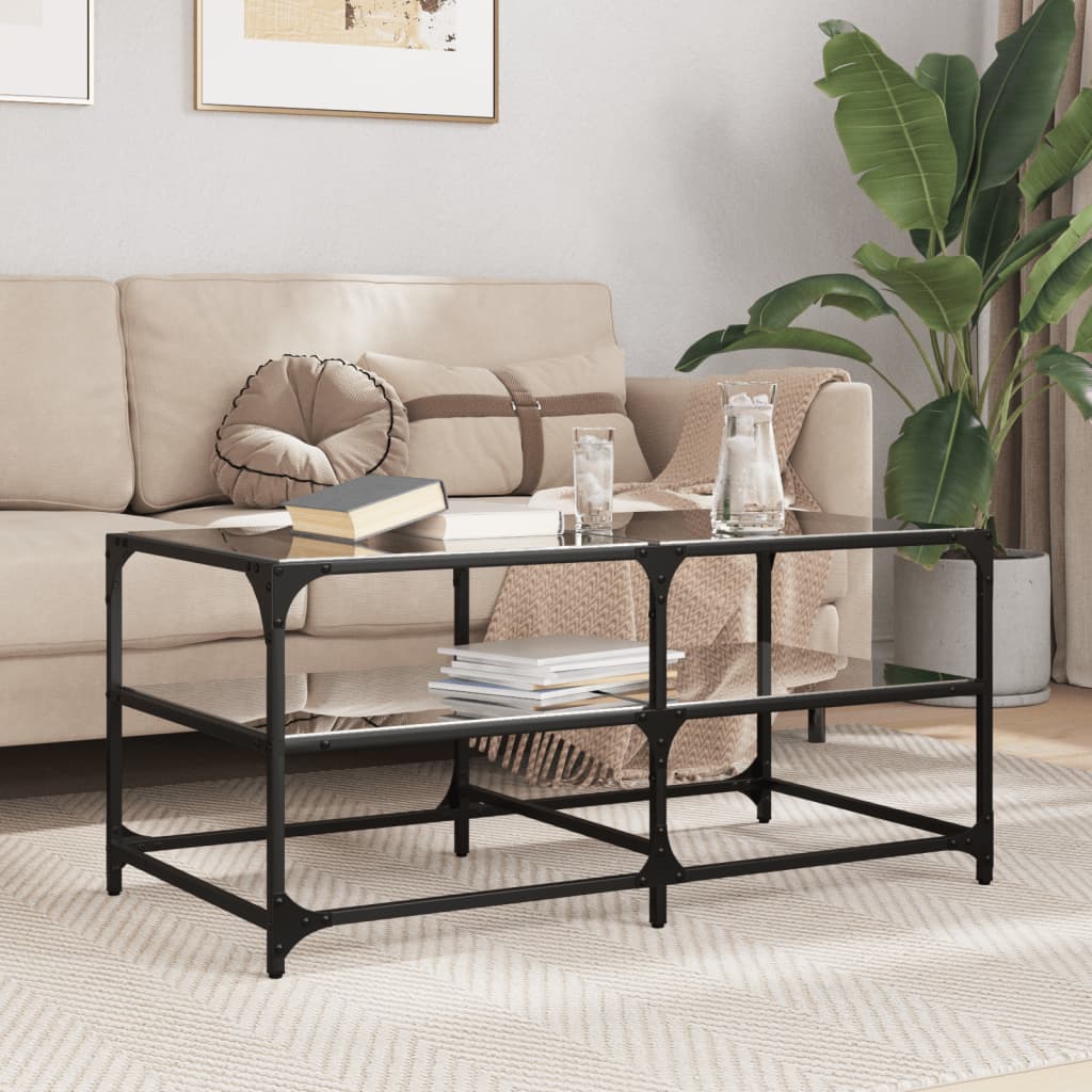 Coffee Table with Black Glass Top 98.5x50x45 cm Steel - vid-846013 - Discount Dealers