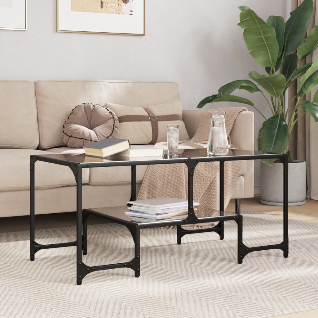 Coffee Table with Black Glass Top 98.5x50x45 cm Steel - vid-846015 - Discount Dealers