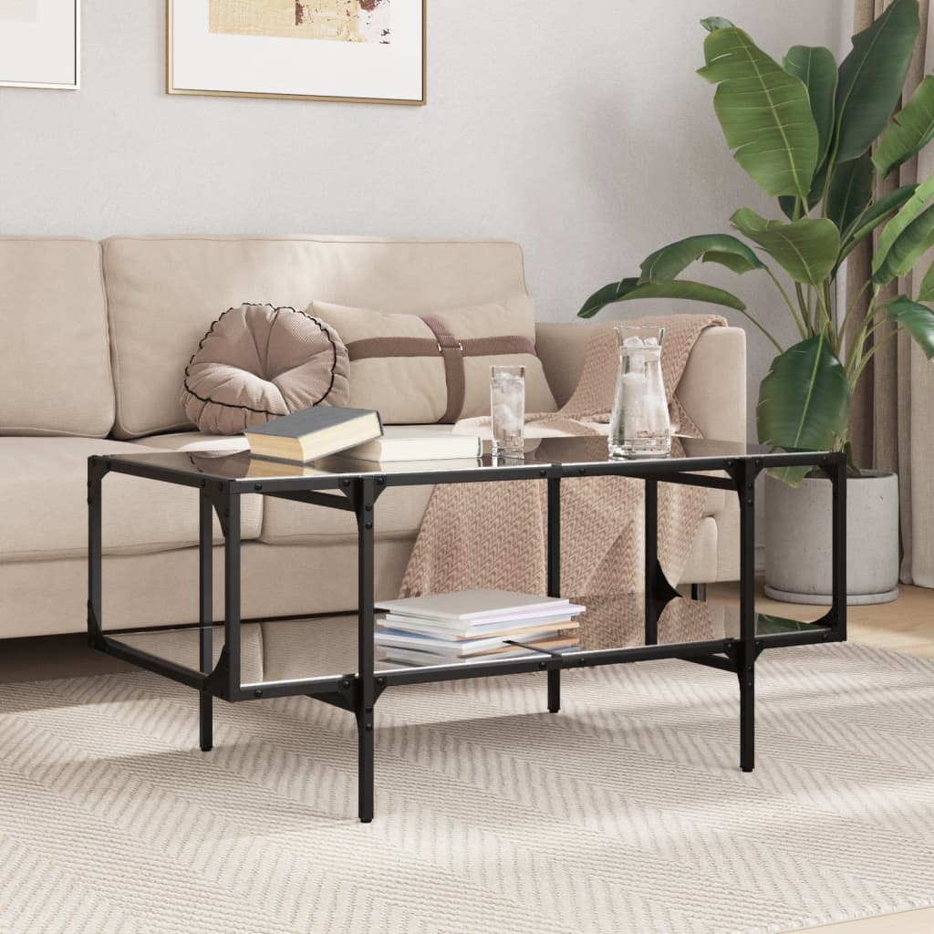 Coffee Table with Black Glass Top 98.5x50x45 cm Steel - vid-846043 - Discount Dealers
