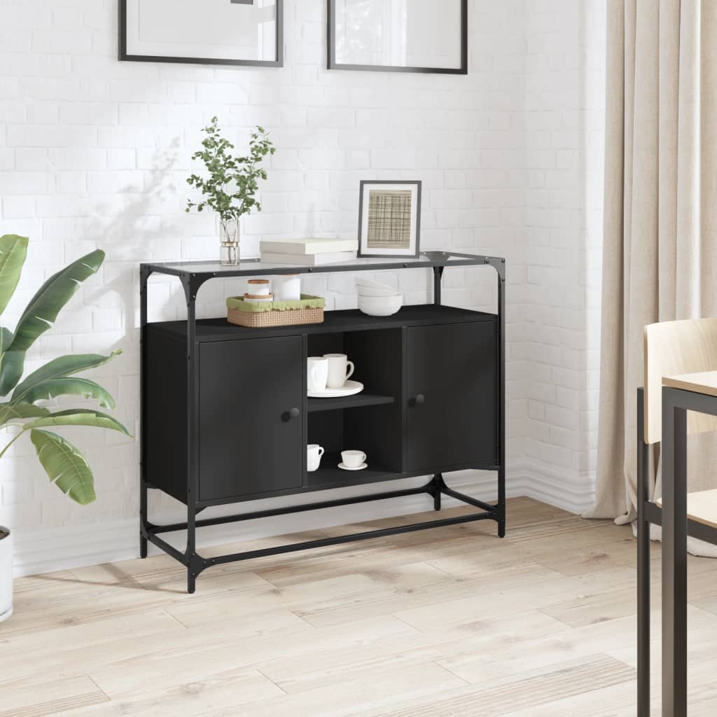Sideboard with Glass Top Black 98x35x81 cm Engineered Wood - Brittle & Co