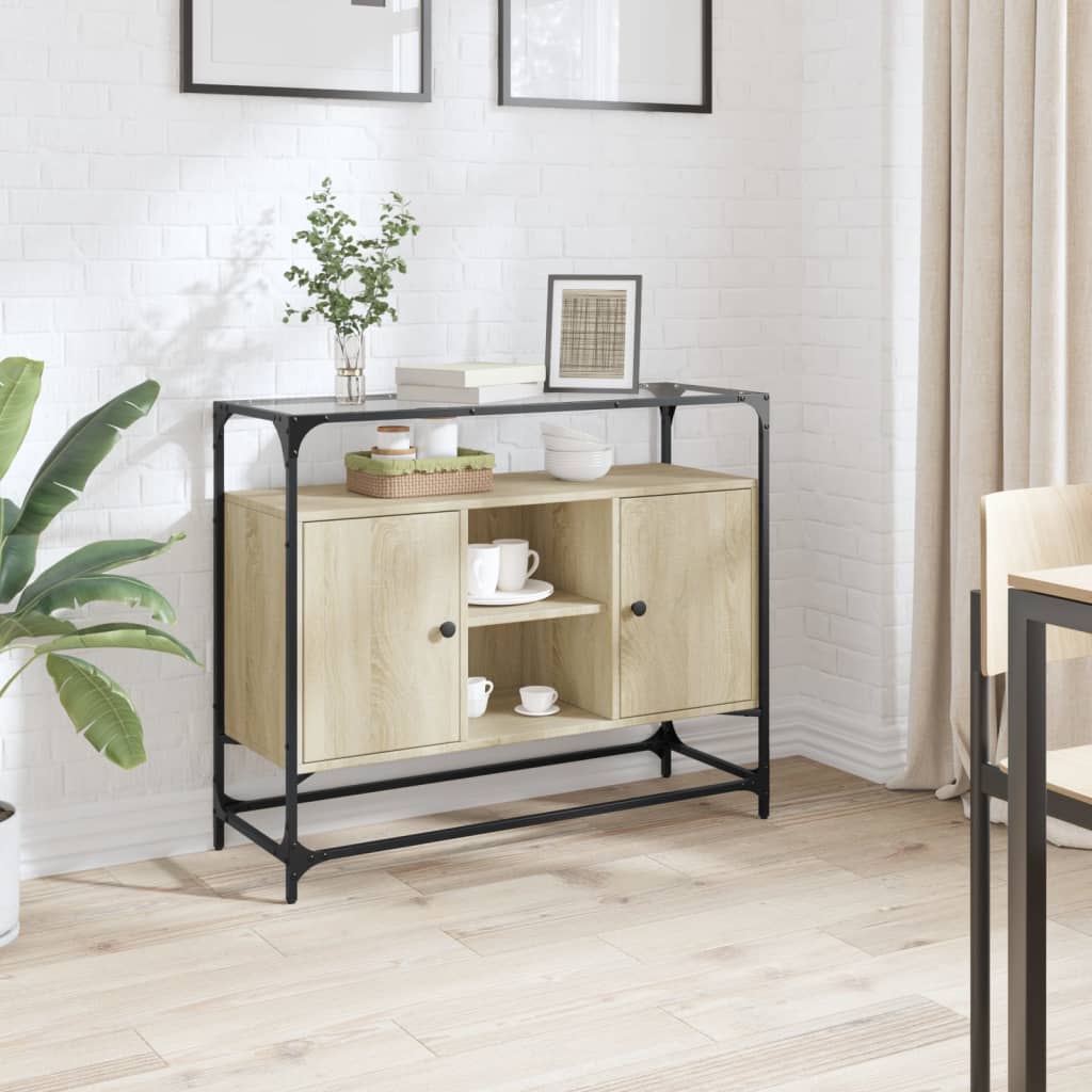 Sideboard with Glass Top Sonoma Oak 98x35x81 cm Engineered Wood - Brittle & Co