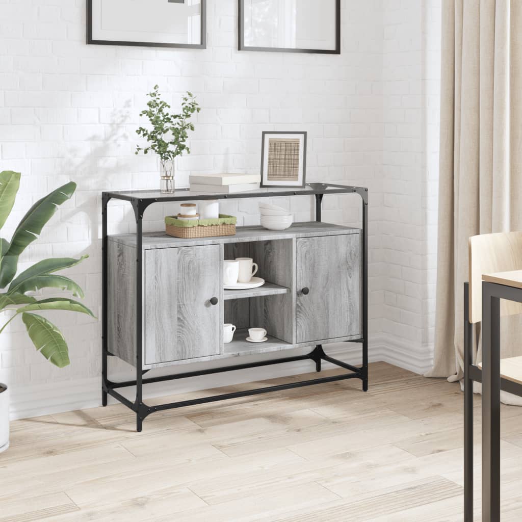 Sideboard with Glass Top Grey Sonoma 98x35x81 cm Engineered Wood - Brittle & Co