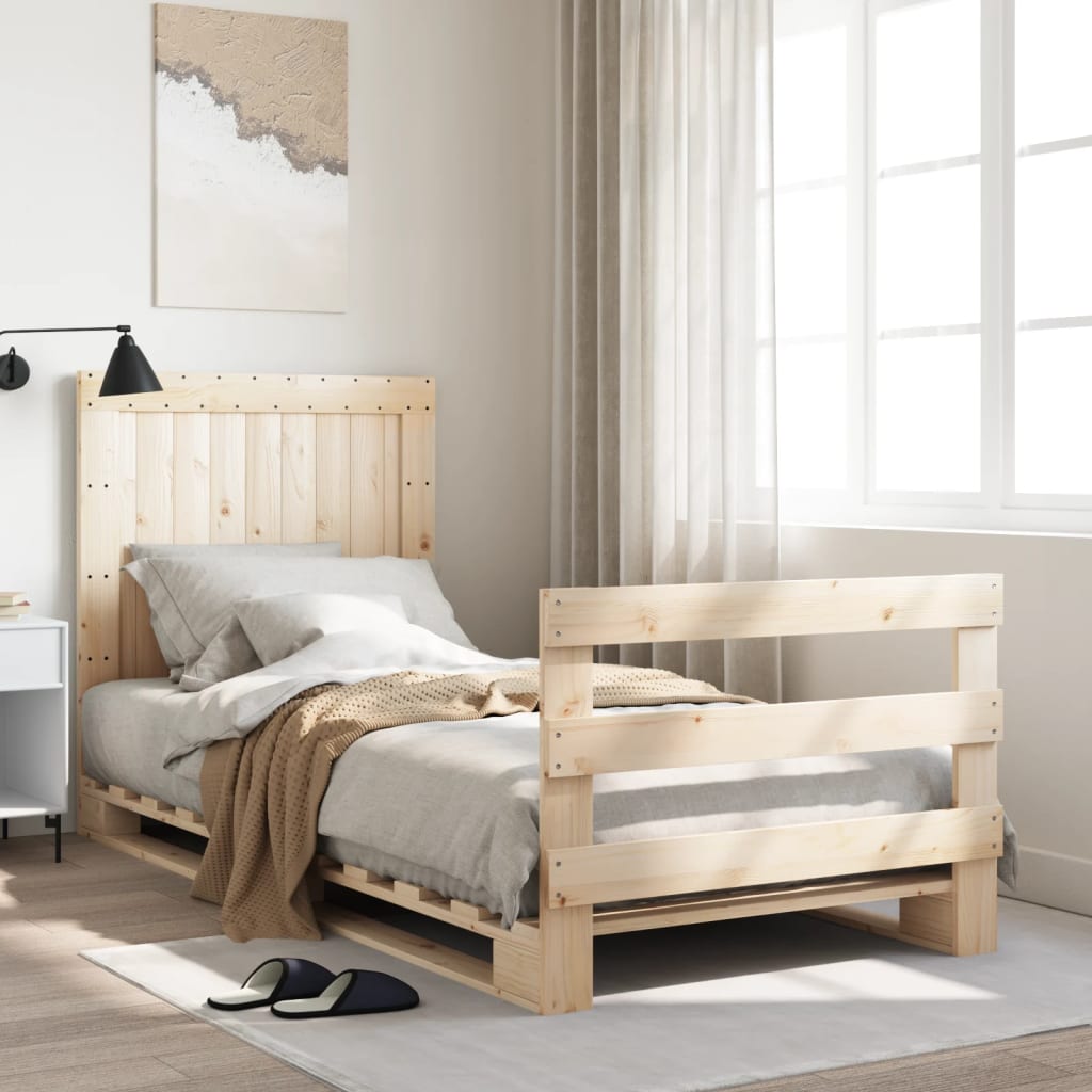 Bedframe with Headboard 90x200cm Solid Wood - Discount Dealers