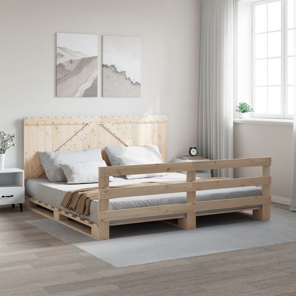 Bedframe with Headboard 200x200cm Solid Wood - Direct Imports
