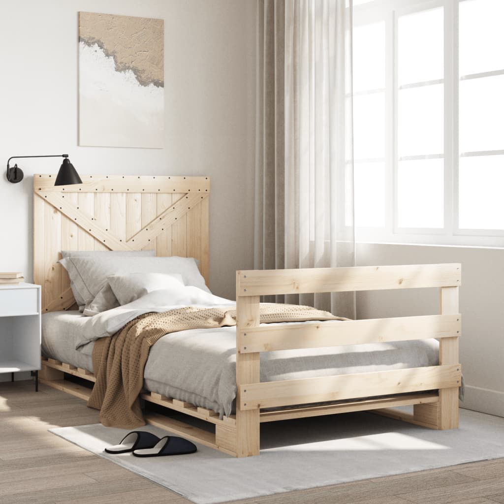 Bedframe with Headboard 100x200cm Solid Wood - Unbeatable Bargains