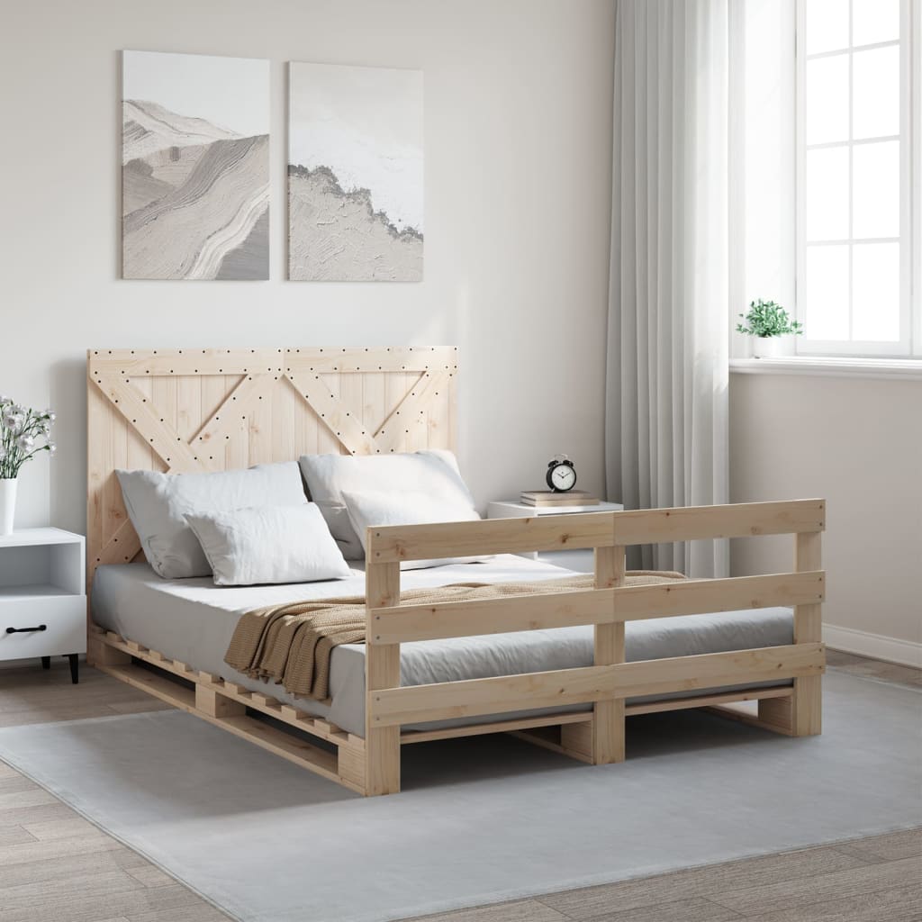 Bedframe with Headboard 140x200cm Solid Wood - Discount Dealers