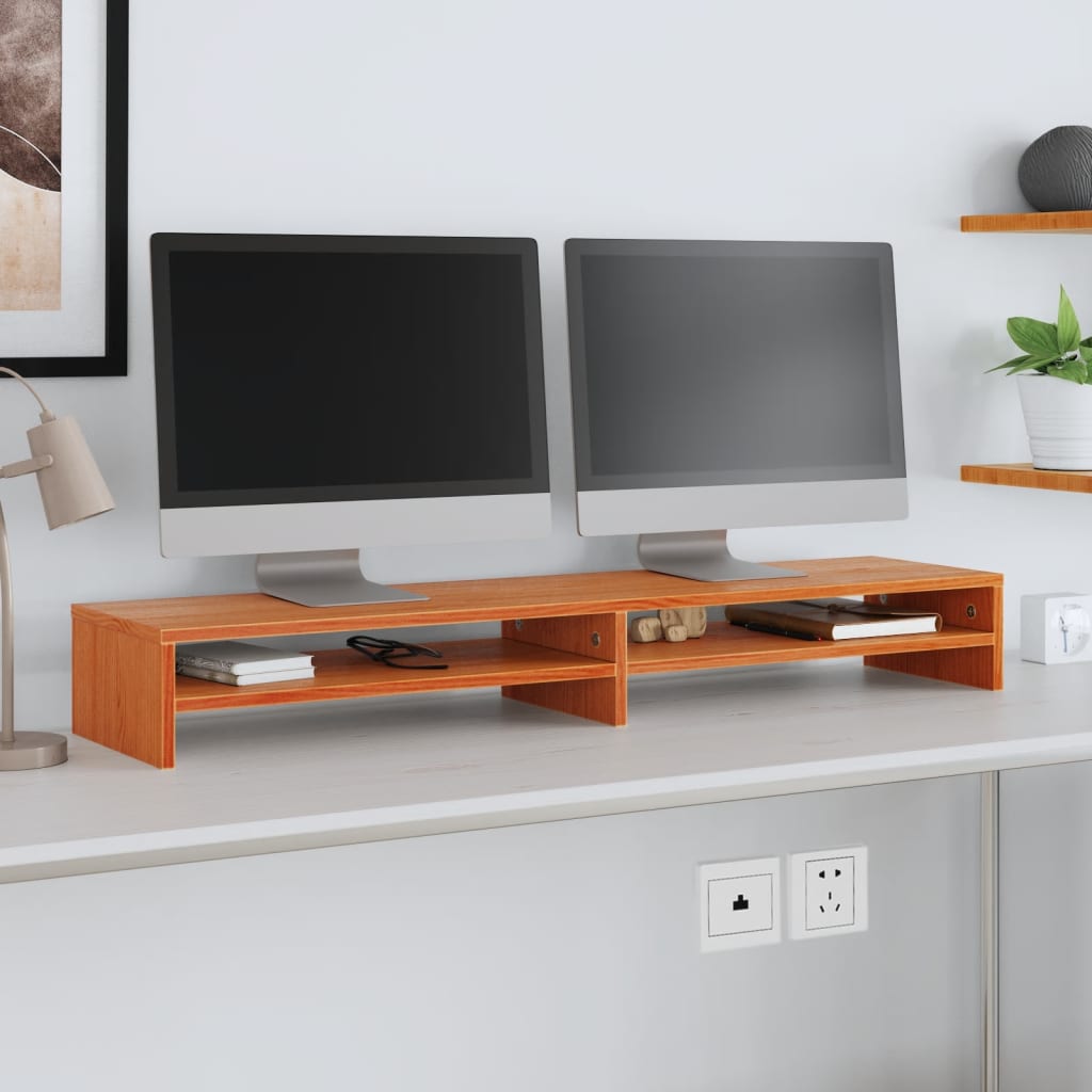 Monitor Stand Wax Brown 100x24x13 cm Solid Wood Pine - Charlotte Dunes