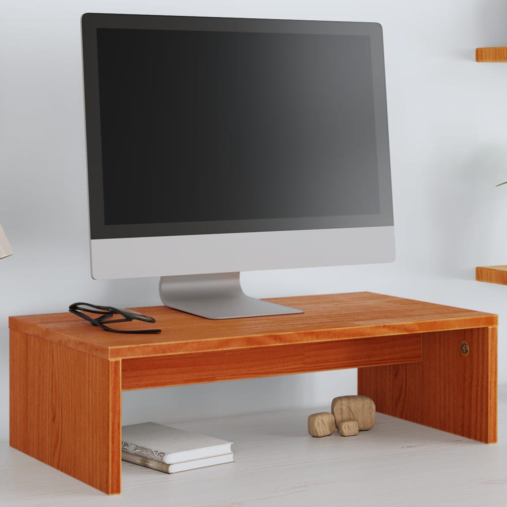 Monitor Stand Wax Brown 50x27x15 cm Solid Wood Pine - Charlotte Dunes