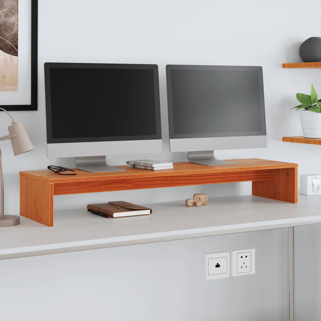 Monitor Stand Wax Brown 100x27x15 cm Solid Wood Pine - Charlotte Dunes